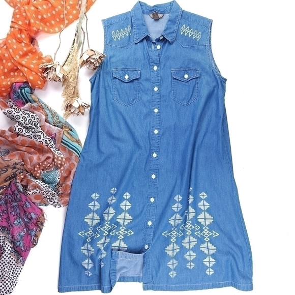 Bit n Bridle Blue Cotton Rayon Blend Sleeveless Dress Sz L - Picture 1 of 10